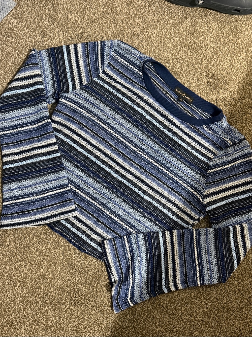 Almost Famous Blue White Navy Striped Long Sleeve Top